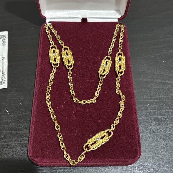 Camrose & Kross JBK Gold Tone Rhinestone Paper Clip Necklace Double Chain 26-33” - Picture 3 of 8